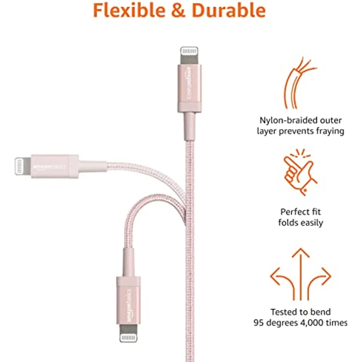 AmazonBasics - USB-C-auf-Lightning-Kabel, geflochtenes Nylon, MFi-zertifiziertes Ladekabel für iPhone, Rotgold, 1,82 m – Bild 5