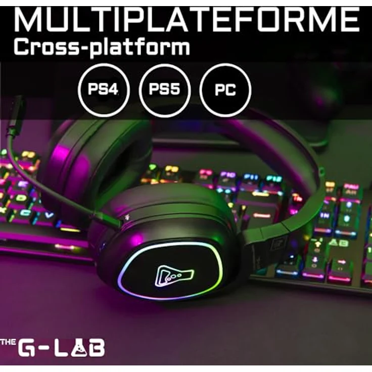 THE G-LAB Korp Promethium Wireless Gaming Headset, kabellos für PS4/PS5/PC, mit RGB-Hintergrundbeleuchtung und hochwertigem Stereo-Sound – Bild 3