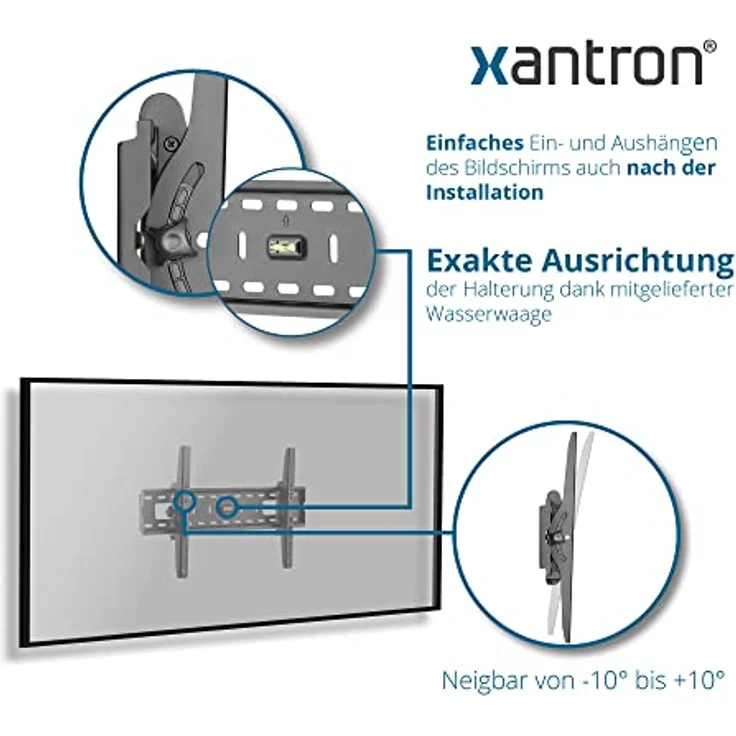 Xantron® STRONGLINE-42N TV Wandhalterung neigbar für 37-75 Zoll, VESA 100x100 bis 600x400, max. 75kg, minimaler Wandabstand 6.3cm, inkl. Montagematerial – Bild 3