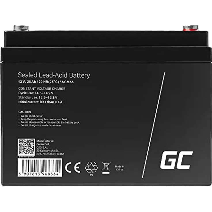 Green Cell® AGM 12V 28Ah Akku Vlies Batterie VRLA Blei Batterie Bleiakku Ersatzakku Akkubatterie Versorgungsbatterie Zyklenfest Wartungsfrei Aufsitzmäher Rasenmäher Rollstuhl Scooter Boot