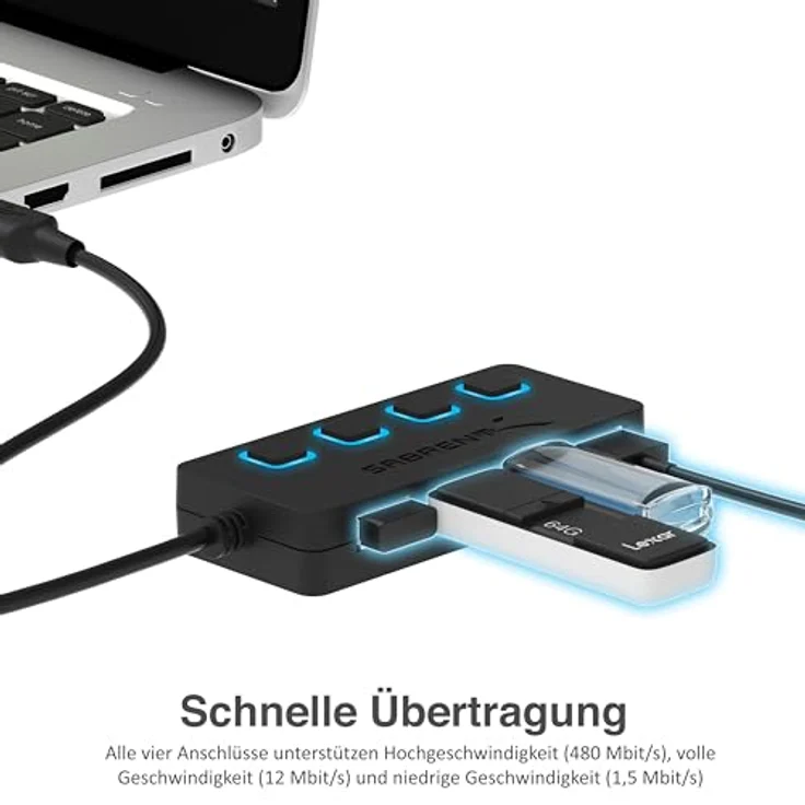 Sabrent USB HUB - 4-Port USB 2.0 Hub mit einzelnen Schalter und einzelnen LEDs (HB-UMLS) – Bild 3