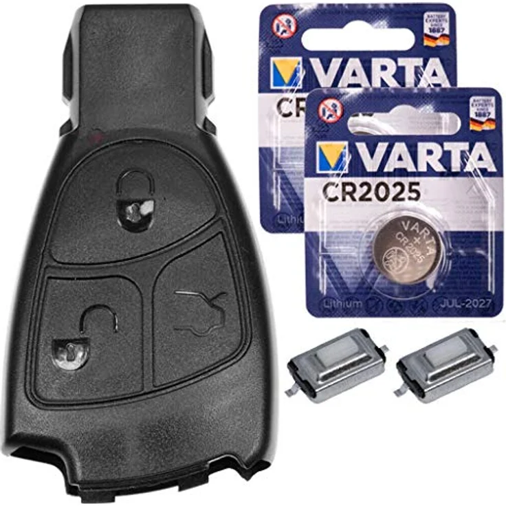 mt-key Auto Schlüssel Smartkey für Mercedes, 3 Tasten, inkl. 2x Mikrotaster & 2x VARTA CR2025 Knopfzelle, passend für W211 W208 W164 W639 R230 – Bild 1