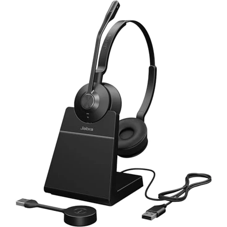 Jabra Engage 55 Stereo-Headset UC, Link 400a DECT-Adapter USB-A, 150m Reichweite, kristallklarer Sound, leicht und komfortabel, USB-C-auf-USB-A-Kabel, Tragetasche, Sicherheitsbroschüren, schwarz – Bild 1