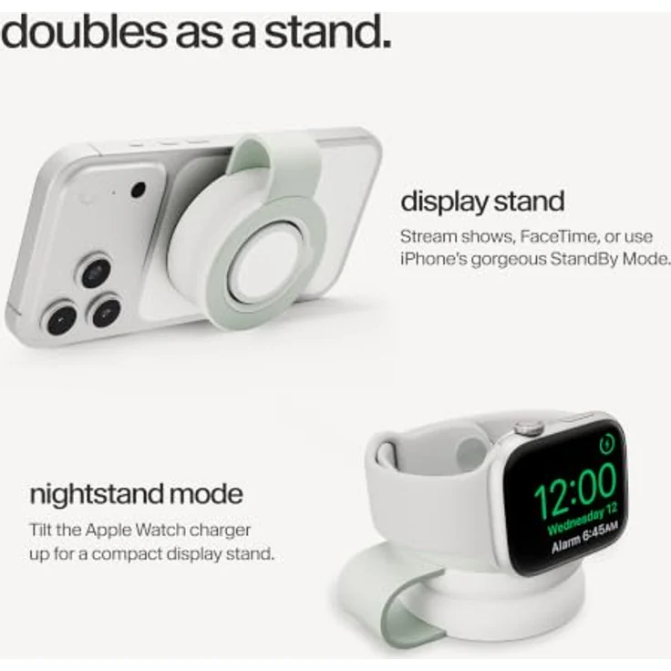 Twelve South ButterFly SE 2-in-1 Qi2 kabelloses Ladegerät in Grau – Unterstützt iPhones, Apple Watch und AirPods – Inklusive geflochtenem USB-C-Ladekabel, nutzbar mit 30W+ USB-C-Netzteil – Bild 4