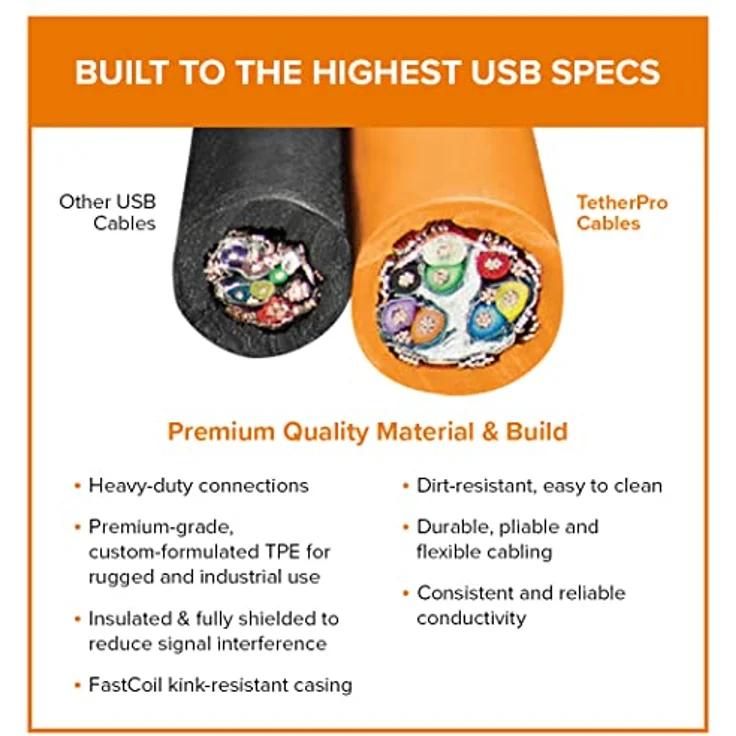 Tether Tools TetherPro USB-C auf USB-C Kabel | für Stromlieferung, schnelle Übertragung und Verbindung zwischen Kamera und Computer | Hohe Sichtbarkeit Orange | 3 Füße (.9m) – Bild 4