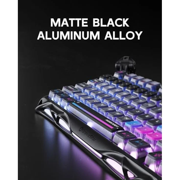 GravaStar Mercury K1 Pro Gaming Tastatur, Kabellos, 75% Gasket Hot-Swap, RGB-Beleuchtung, Bluetooth 5.0/2.4G/USB-C, QWERTY (Galaxie Schwarz) – Bild 3