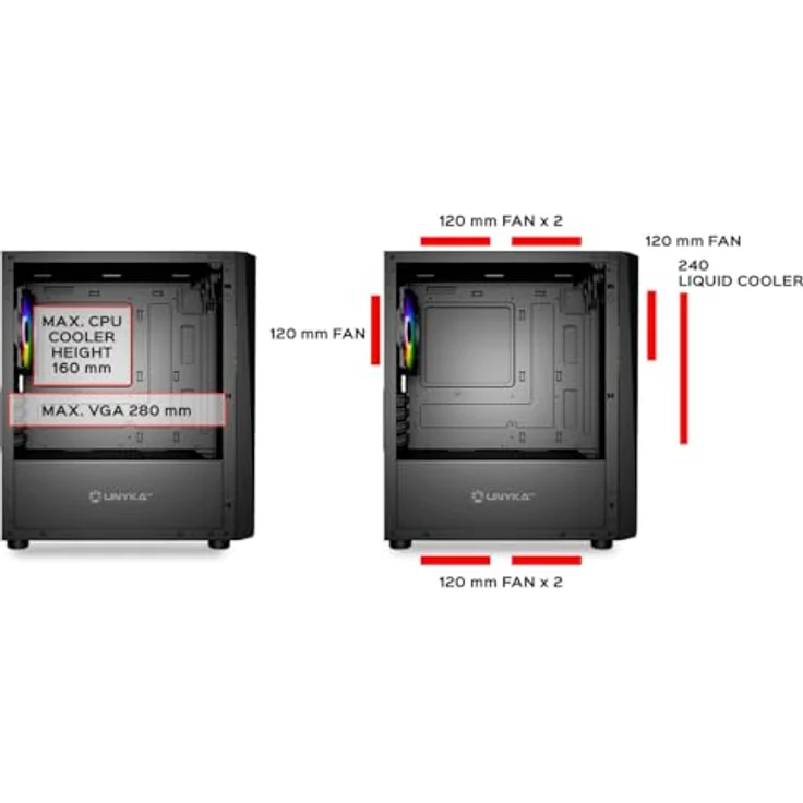 UNYKAch Mini Glayze Cristal Templado, Micro-ATX PC-Gehäuse mit ARGB-Front und gehärtetem Glas, schwarz – Bild 5