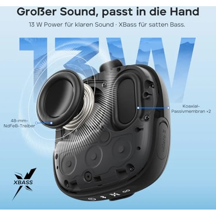 Tribit StormBox Micro 3, Bluetooth Lautsprecher mit 13W XBass Sound, 24 Std. Akkulaufzeit, IP68 wasserdicht, TWS, Fahrradlautsprecher mit Gurt & Magnetfixierung – Bild 5