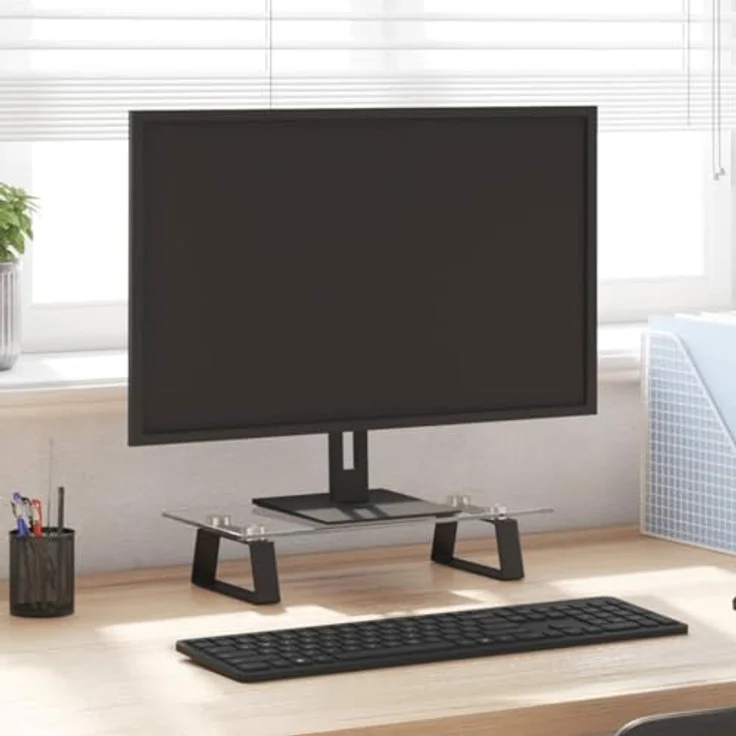 vidaXL Monitorständer, Monitorerhöhung mit Stauraum, 40x20x8cm in Schwarz aus Hartglas und Metall, ergonomisches Design mit abgerundeten Ecken – Bild 2