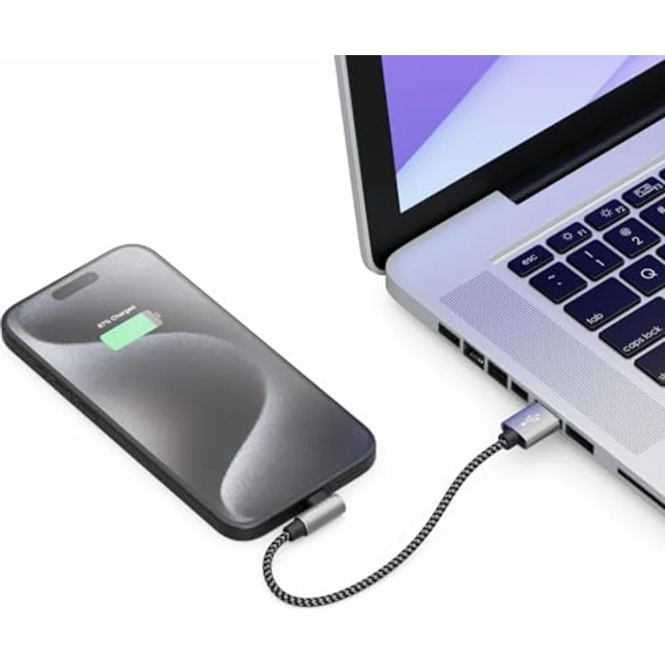 deleyCON 0,15m USB-A zu USB-C Kabel, 90° gewinkelt, schnelles Laden & Datenübertragung bis 480Mbps, robustes Design, schwarz-grau – Bild 4
