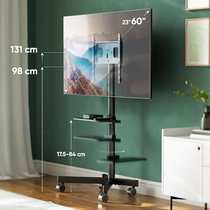ONKRON TV Ständer rollbar für 23-60 Zoll Bildschirm bis zu 40 kg, höhenverstellbar Schwarz TS1137-B – Bild 2
