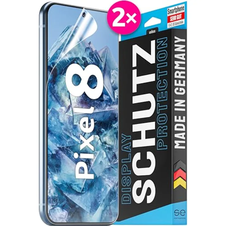 smart engineered 2X se® 3D SCHUTZFOLIE Transparent für Google Pixel 8, selbstheilend, blasenfreie Installation, kompatibel mit Fingerabdruck & FaceID, stoß- und kratzfest, made in Germany