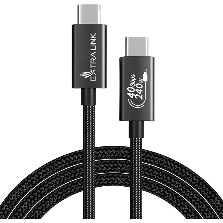Extralink USB-C auf USB-C Kabel 240W, 40Gbps, 2m, geflochtene Nylon-Ummantelung, schwarz