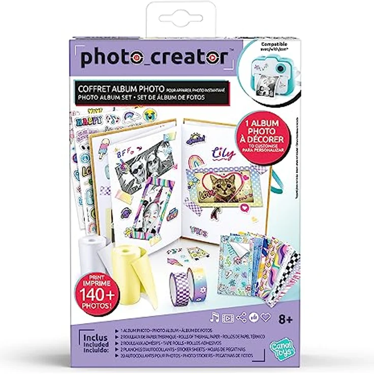 Canal Toys Fotoalbum CLK 007, Sofortdruck mit 2 Papierrollen, 2 Stickerbögen und 20 selbstklebenden Bilderrahmen, mehrfarbig – Bild 2