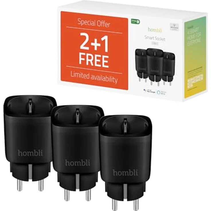 Hombli Smart Plug, Smart Socket (EU) mit Fernzugriff, Energiekontrolle und Sprachsteuerung, Promo Pack 21, Schwarz – Bild 9