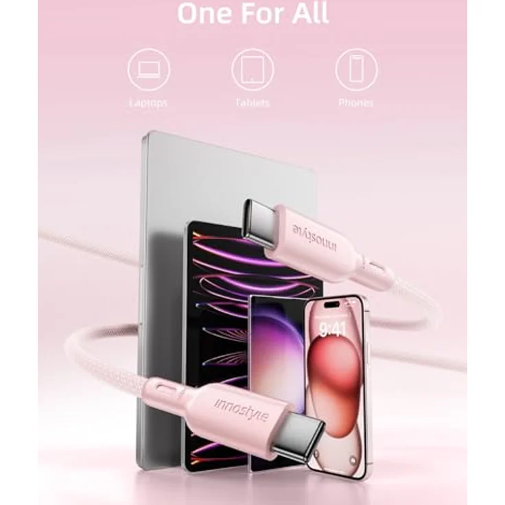 Innostyle USB-C Polyamid Schnellladekabel 240W 2m Rosa, Hochgeschwindigkeits-Datenübertragung für iPhone & Samsung – Bild 6