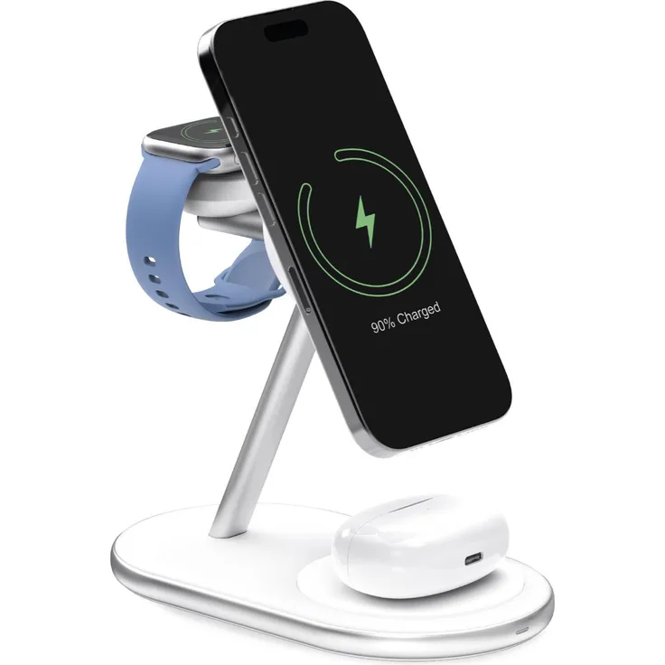 Puro Mag Station Qi2 3-in-1 Kabelloses Ladegerät mit MagSafe, 30 W, Weiss, für Smartphones und Apple Watch