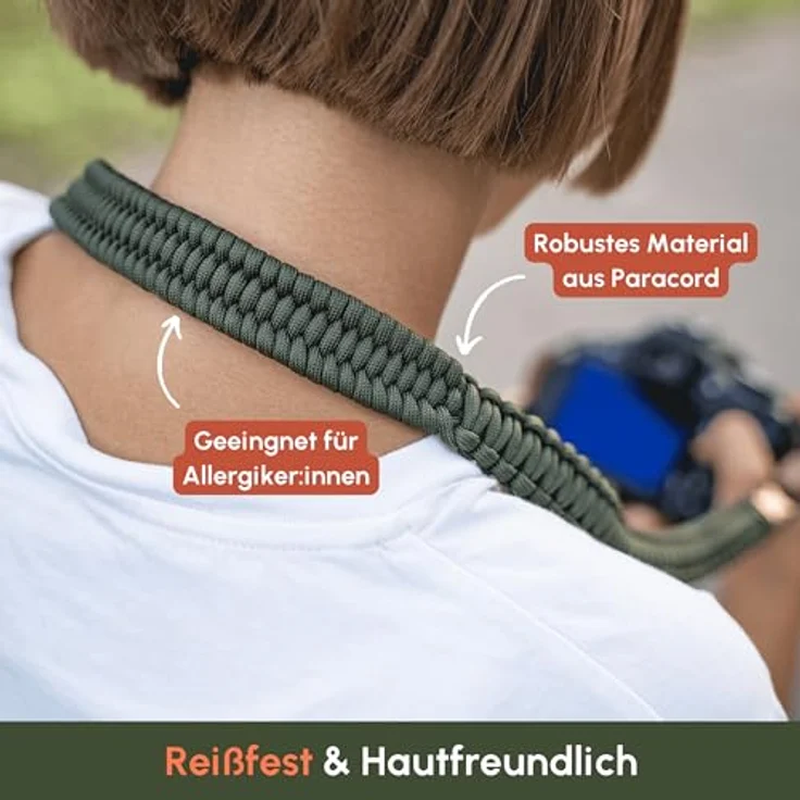 C-Rope Kameragurt THE TRAVELER aus Paracord, Schultergurt mit Schnellverschluss, 140cm, Oliv – Bild 3