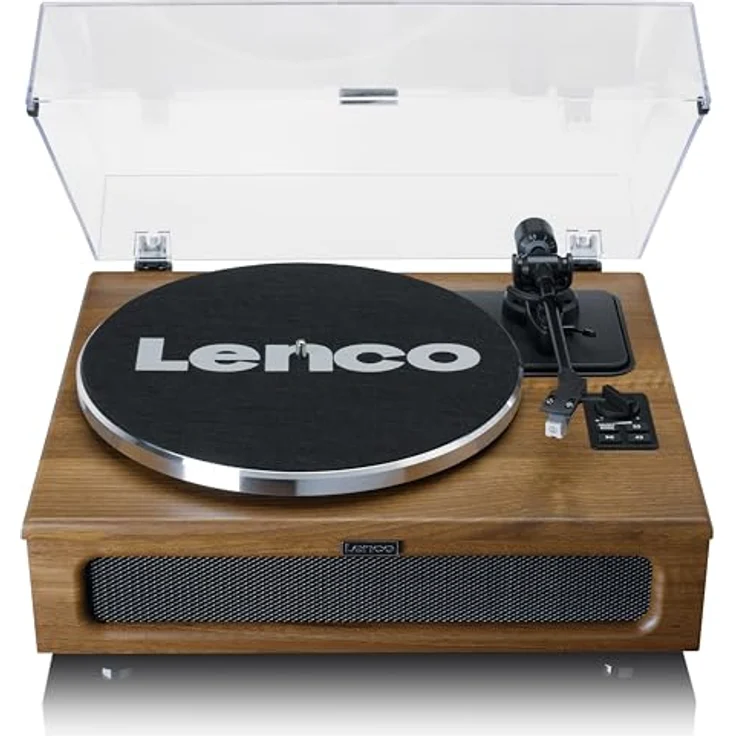Lenco LS-410 Plattenspieler - Bluetooth Plattenspieler - integrierte Lautsprecher 40 Watt RMS - Riemenantrieb - Vorverstärker - RCA Out und AUX-In - Holz LS-410WA Braun – Bild 1
