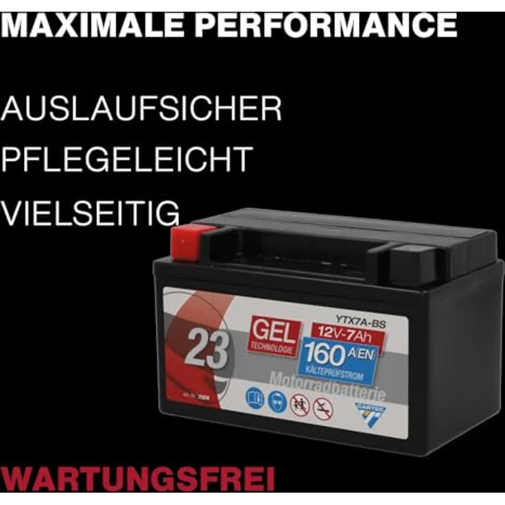 Cartec GEL Batterie YTX7A-BS 7Ah 160A, wartungsfrei und rüttelfest, auslaufsicher mit schneller Startkraft – Bild 6