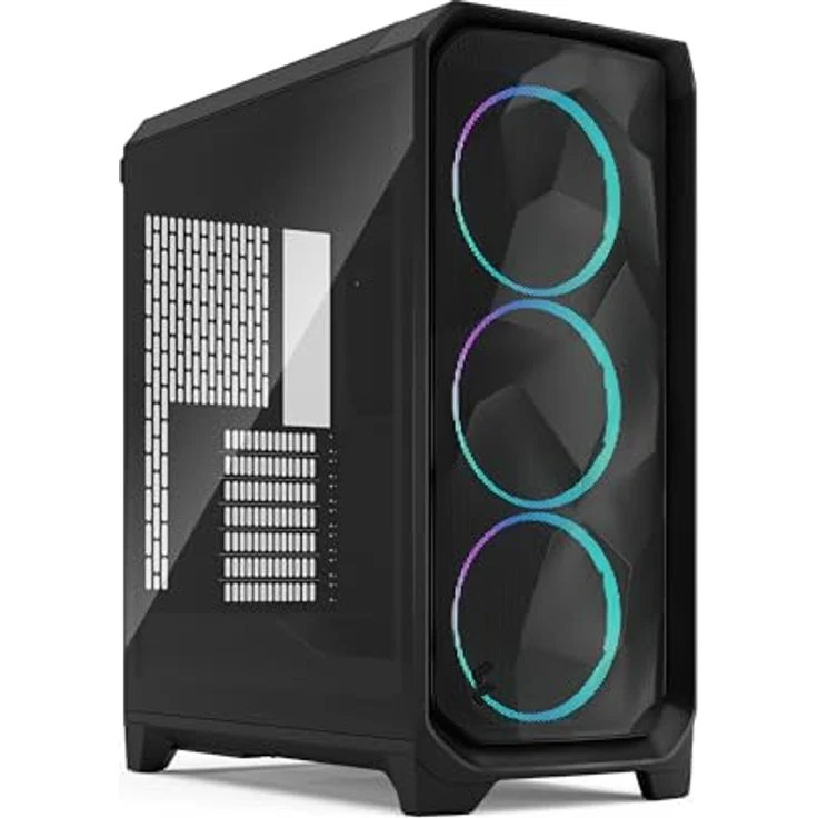 Fractal Design Meshify 3 Black RGB TG Light Tint, PC-Gehäuse mit aerodynamischem Design, E-ATX-Kompatibilität und 3 ARGB-Lüftern – Bild 1