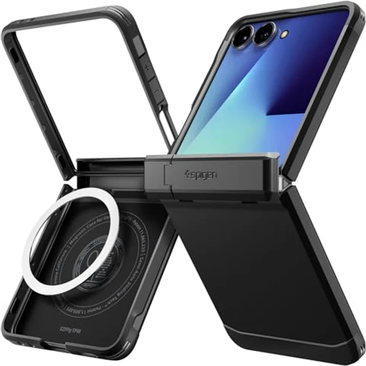 Spigen Tough Armor Pro MagFit Hülle für Samsung Galaxy Z Flip 7, MagSafe kompatibel mit Kickstand und Scharnierschutz - Schwarz – Bild 1
