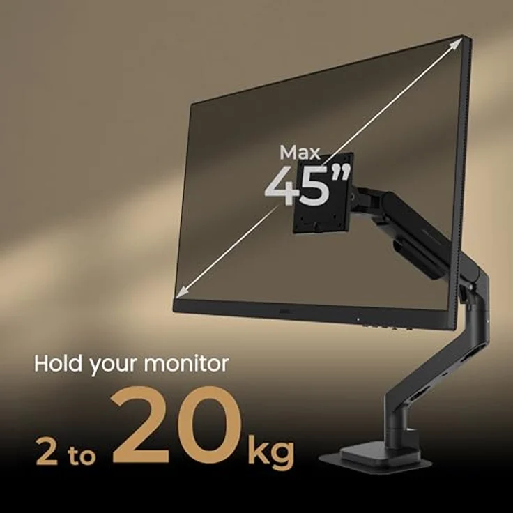 BenQ Universal-Monitorarm, Tischhalterung für 45" Monitore, höhenverstellbar und neigbar, Schwarz – Bild 2