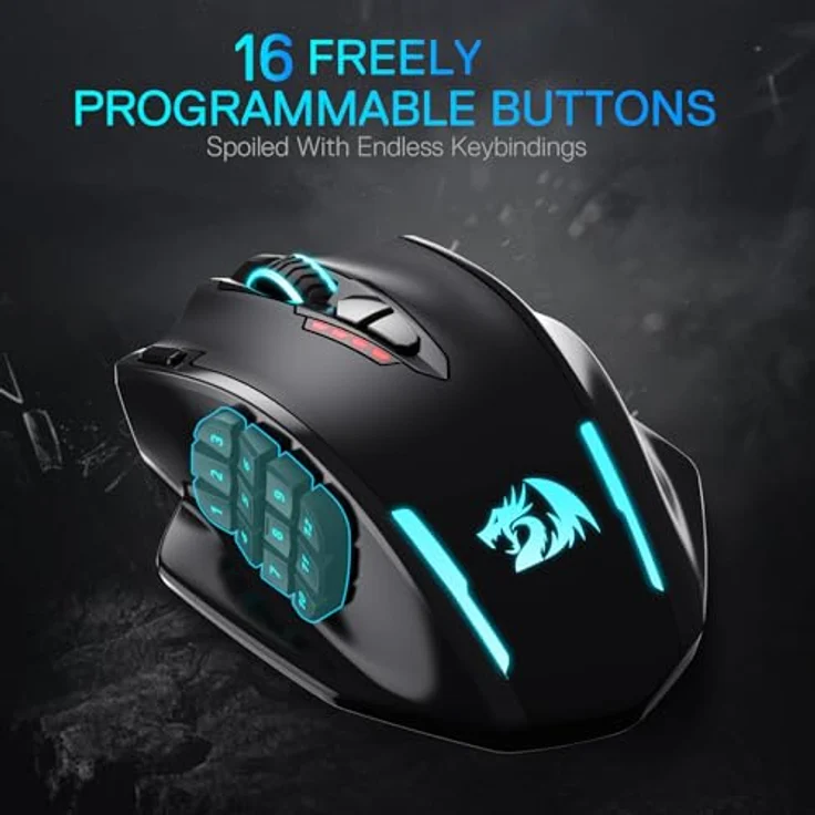 Redragon M913 MAX, Wireless Gaming Maus mit 26000 DPI, 16 programmierbaren Tasten, BT & 2.4G Wireless, RGB Beleuchtung – Bild 3