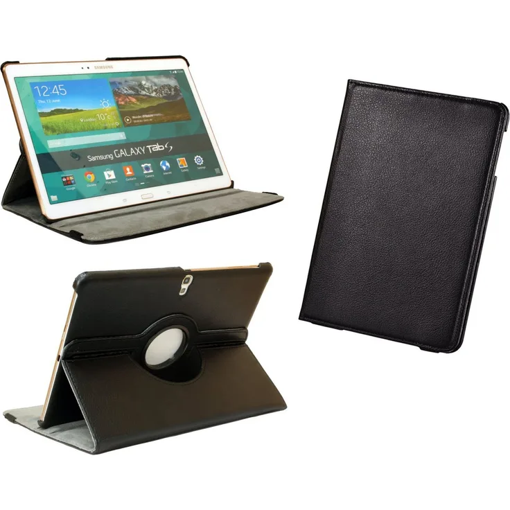 cofi1453 Tablet-Hülle 360° Rotierbar mit Standfunktion in Schwarz, elegante Kunstleder Tasche für Tablet-Fans