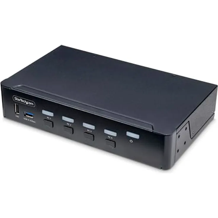 StarTech.com 4-Port DisplayPort KVM Switch, 1x 4K 60Hz Monitor, 6X USB-Ports, Hotkey-Umschaltung, KVM Umschalter, TAA-konform, Metallgehäuse, schwarz