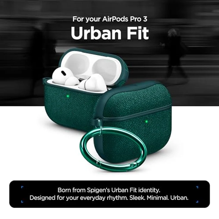Spigen Urban Fit Hülle Case für AirPods Pro 3. Generation (2025), hochwertiges Nylon, samtweiche Innenseite, Mitternachtsgrün – Bild 2