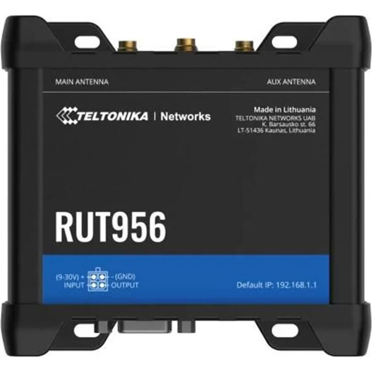 Teltonika RUT956, WiFi/4G CAT4 Router mit robuster Bauweise für industrielle Anwendungen, Schwarz