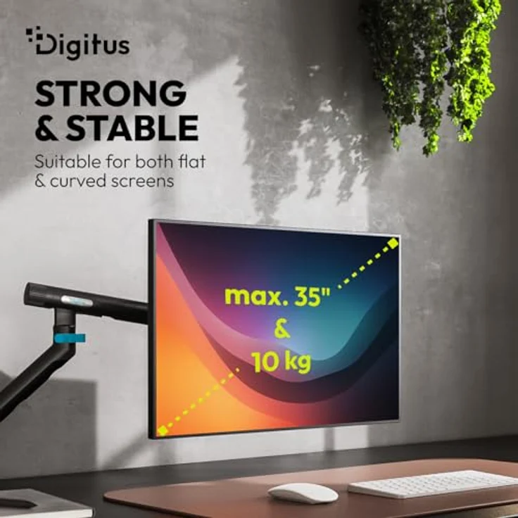 DIGITUS Monitor Halterung – Einzelmonitor – bis 35 Zoll – mechanische Feder – 10 kg Traglast – VESA 75x75, 100x100 – Tischklemme – schwarz – ergonomisches Design mit Kabelmanagement – Bild 4