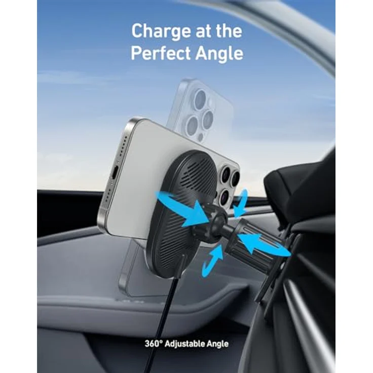 Anker MagGo 15W MagSafe Autohalterung, Kabelloses Auto Ladegerät für iPhone 15/14 Serie, 360° verstellbar, Starke Magnete – Bild 4