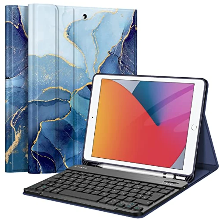 Fintie Tastatur Hülle für iPad 10.2 Zoll (9/8/ 7 Generation - 2021/2020/2019), Ozean Marmor, mit TPU Rückschale, Pencil Halter und magnetisch Abnehmbarer Tastatur – Bild 1