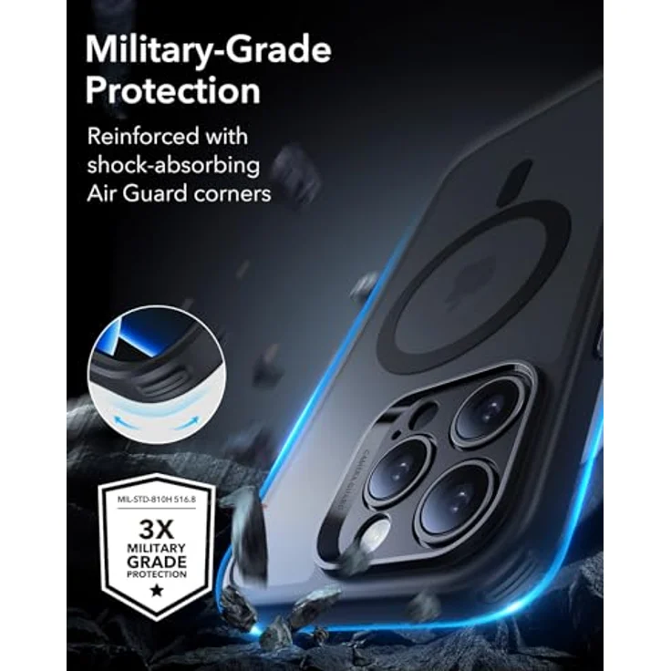 ESR iPhone 16 Pro Max Hülle (4 in 1) Set, Transparente Matte Hülle mit Displayschutzfolie, MagSafe-kompatibel, Militärnorm Schutz, Schwarz – Bild 4