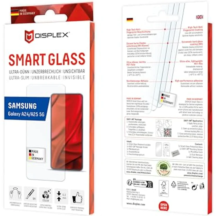 DISPLEX Smart Glass Displayschutzglas für Samsung Galaxy A25, 9H Härte, ultra-dünn, Anti-Fingerprint, Made in Germany – Bild 6