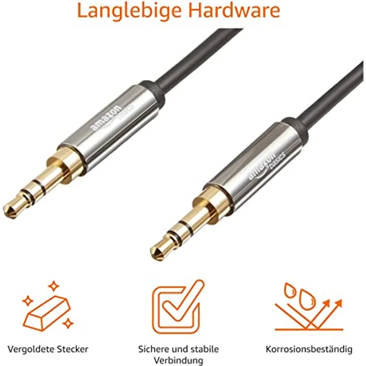 AmazonBasics Aux-Kabel, Stereo-Audiokabel, 3,5 mm-Klinkenstecker auf 3,5 mm-Klinkenstecker, 1,2 m – Bild 2