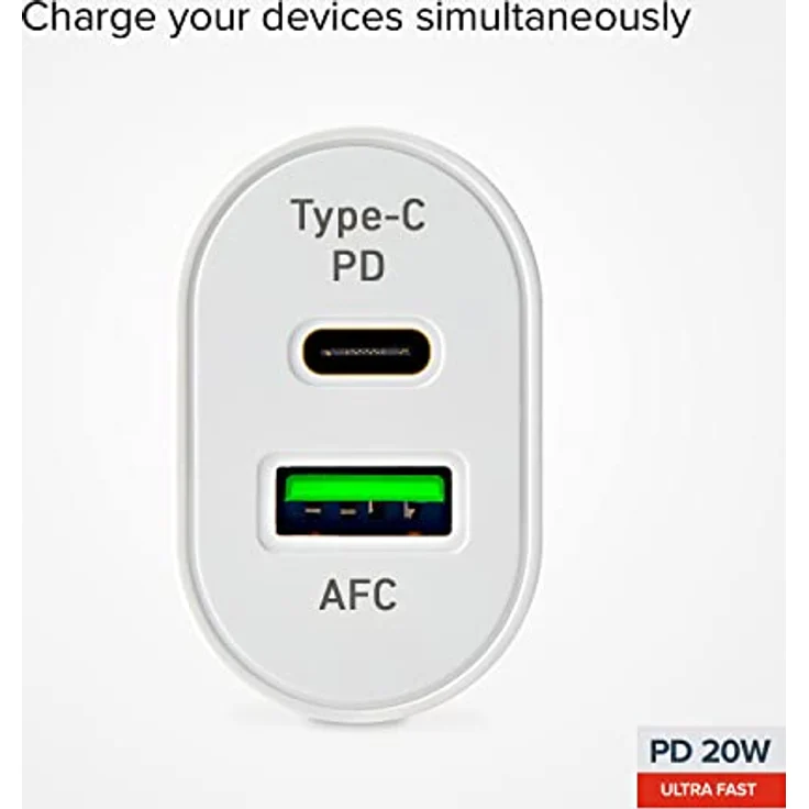SBS 20W Ultra schnelles Ladegerät, mit 1 USB-C und 1 USB-Anschluss, Wandladegerät für iPhone, Samsung, Oppo, Xiaomi, Huawei, E-Reader, Headsets, Tablets – Bild 3