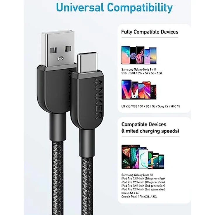 Anker USB C Kabel 2er Set, [3m] Nylon Geflochtenes Schnellladekabel, USB auf USB C für Samsung Galaxy S24/S23/S22 Ultra, iPhone 16/15/14 Pro Max, iPad und MacBook – Bild 4
