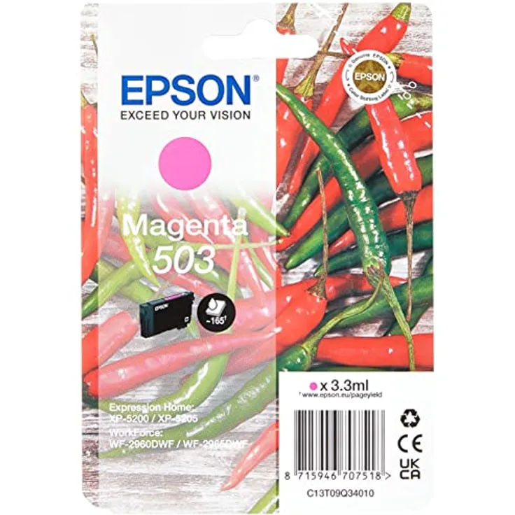 Epson Original 503 Tinte Chili Singlepack Magenta Standard, XP-5200 XP-5205 WF-2960DWF WF-2965DWF, ReadyPrint Flex-Tintentarife