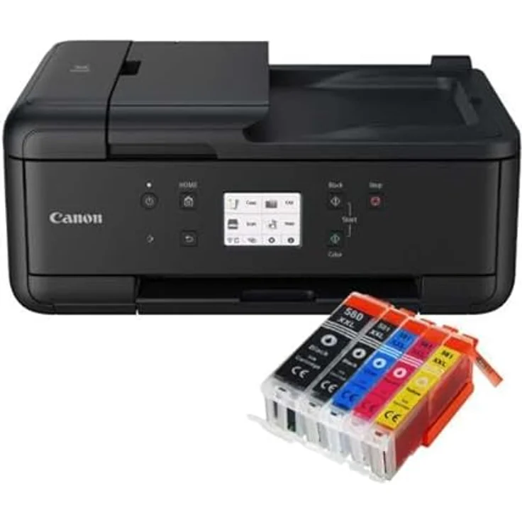 IC-Office TR7650 Farbtintenstrahl Multifunktionsdrucker 4-in-1 (Drucken, Kopieren, Scannen, Faxen, ADF, WLAN, AirPrint) schwarz + 5 XXL Tintenpatronen – Bild 1
