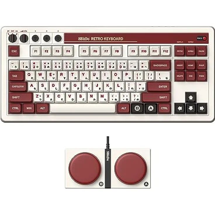 8BitDo Retro Mechanische Tastatur (Fami Edition), 87-Tasten-Layout, Kailh Box Switch V2 Weiß, Dual Super Buttons, Bluetooth, 2,4G, Hot-Swap-fähig - UK – Bild 1