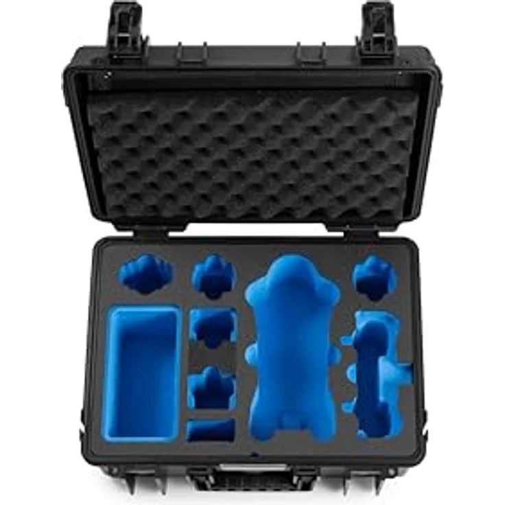 B & W International Transportkoffer für DJI Mavic 4 Pro Fly More Combo, wasserdicht und stabil, schwarz/blau, mit Hartschaumanlage und Namensschild – Bild 6