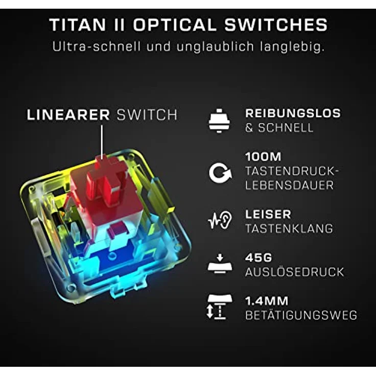 Roccat Vulcan II Max – Optische/Mechanische PC-Gaming-Tastatur, anpassbare RGB-beleuchtete Tasten und Handballenauflage, Titan Tasten-Switches, Aluminium-Abdeckplatte, weiß – Bild 2