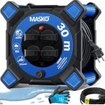 MASKO® Kabeltrommel 30m | Outdoor Kabelaufroller mit Schutzkontaktsteckdosen & Wickelgriff | Thermoschutz & IP44 | inkl. Tragegriff und Montagehandschuhe