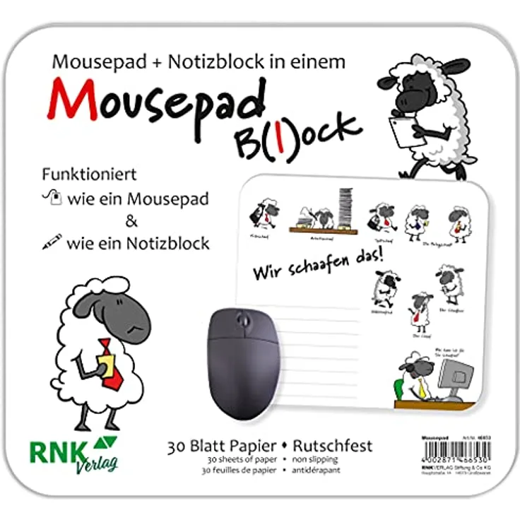 RNK 46653 - Mousepad Block „Wir schaafen das“, 240 x 220 mm, 30 Blatt, 1 Stück