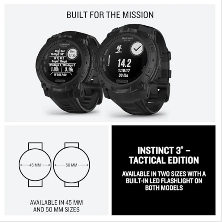 3MK Garmin Instinct 3 45mm Solar Tactical Edition, Smartwatch mit GPS, wasserdicht bis 10 ATM, Schwarz – Bild 7