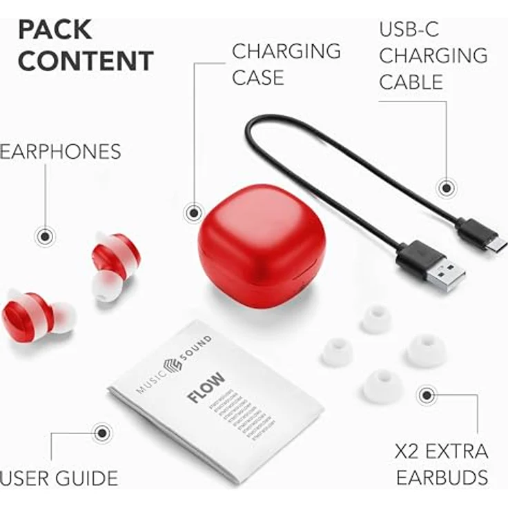 Music Sound FLOW Kabelloses In-Ear-Bluetooth-Headset - Spielzeit 25 Stunden - Rot – Bild 4