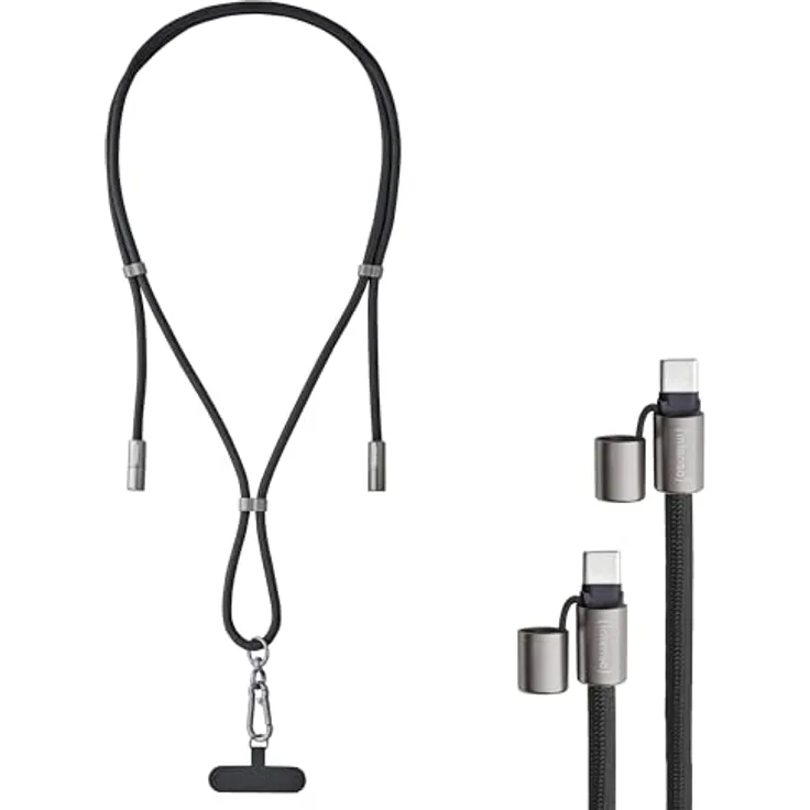 Intenso USB-C Lade- und Datenkabel Handykette, 60W, 480 Mbps, größenverstellbar, Nylon, schwarz